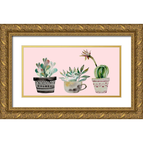 Succulant Trio Gold Ornate Wood Framed Art Print with Double Matting by Boho Hue Studio