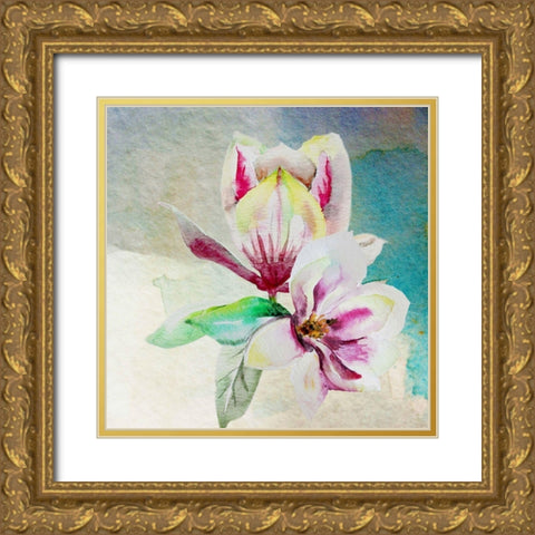 Magnolia Pair Gold Ornate Wood Framed Art Print with Double Matting by Boho Hue Studio