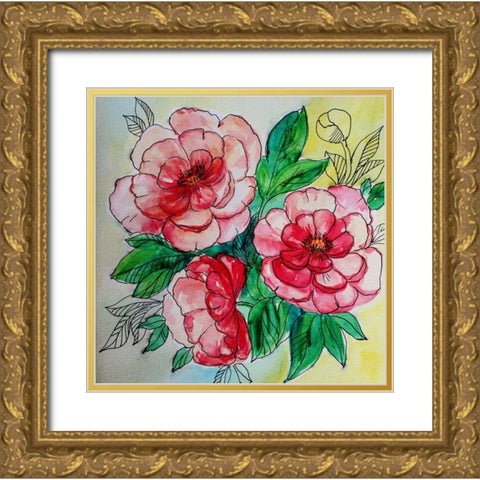 Blossom Trio Gold Ornate Wood Framed Art Print with Double Matting by Boho Hue Studio