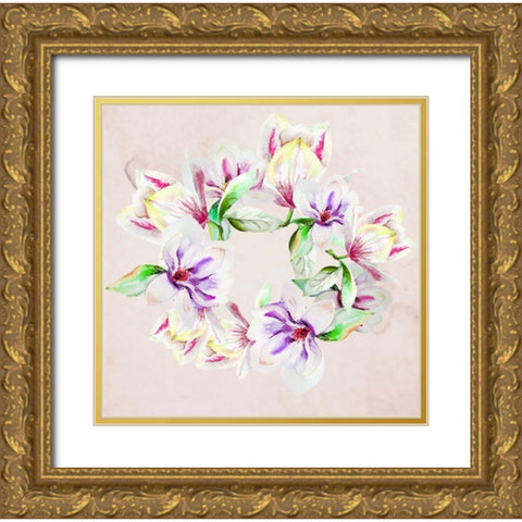 Flower Circle Gold Ornate Wood Framed Art Print with Double Matting by Boho Hue Studio