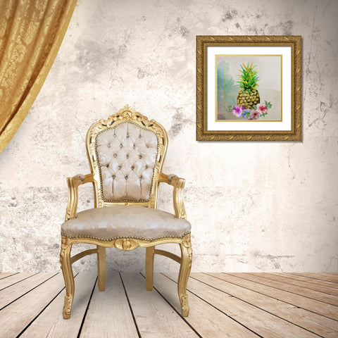 Pineapple Gold Ornate Wood Framed Art Print with Double Matting by Boho Hue Studio
