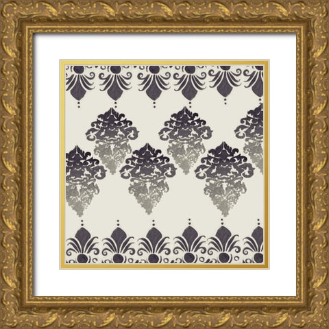 Blue Ombre Damask 4 Gold Ornate Wood Framed Art Print with Double Matting by Boho Hue Studio