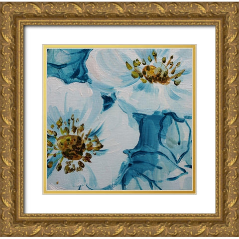 Blue Flora B Gold Ornate Wood Framed Art Print with Double Matting by Boho Hue Studio