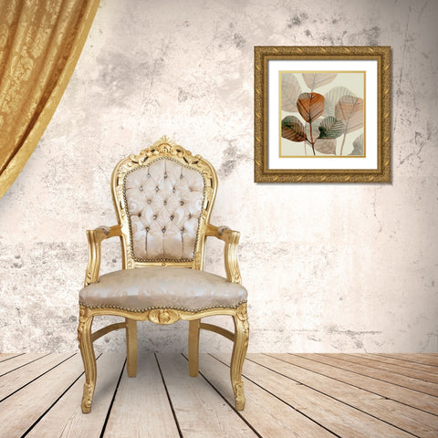 Squared Brown Leaves 1 Gold Ornate Wood Framed Art Print with Double Matting by Boho Hue Studio
