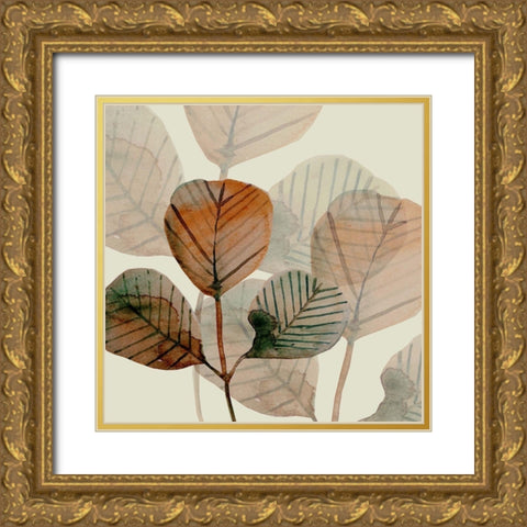 Squared Brown Leaves 1 Gold Ornate Wood Framed Art Print with Double Matting by Boho Hue Studio