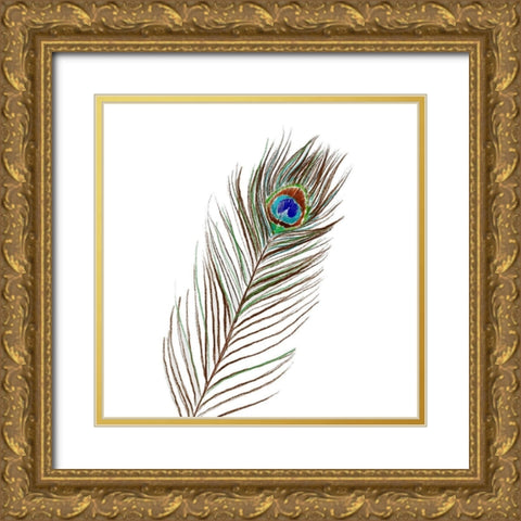 Peacock Single 1 Gold Ornate Wood Framed Art Print with Double Matting by Boho Hue Studio