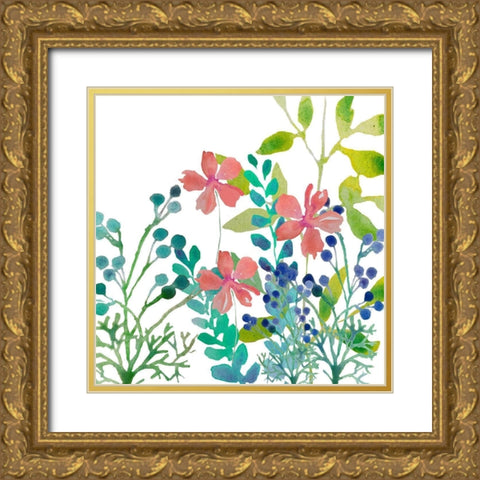 Flowers Square Gold Ornate Wood Framed Art Print with Double Matting by Boho Hue Studio
