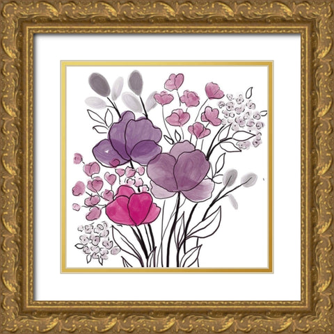 Pink Bouquet Gold Ornate Wood Framed Art Print with Double Matting by Boho Hue Studio