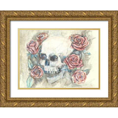 Skull and Roses Gold Ornate Wood Framed Art Print with Double Matting by Bassani, Justine
