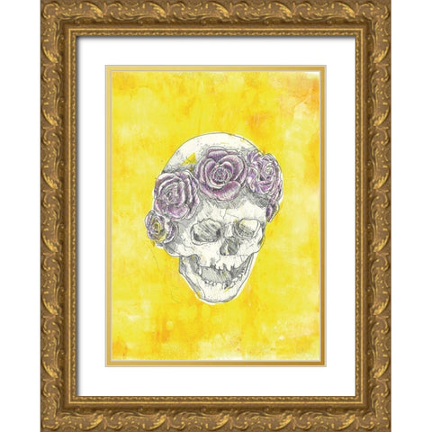 Skull with Rose Crown Gold Ornate Wood Framed Art Print with Double Matting by Bassani, Justine