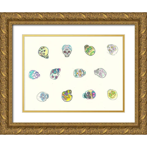 Assorted Skulls Gold Ornate Wood Framed Art Print with Double Matting by Bassani, Justine