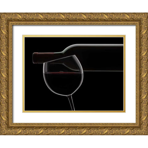Red Wine Silhouette Gold Ornate Wood Framed Art Print with Double Matting by Seidman, Barry