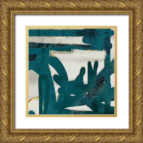 Teal and Flare Square A Gold Ornate Wood Framed Art Print with Double Matting by Alvarez, Cynthia