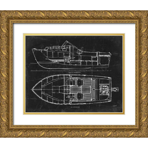 Boat Blueprint 2 blk Gold Ornate Wood Framed Art Print with Double Matting by Stevens, Carole