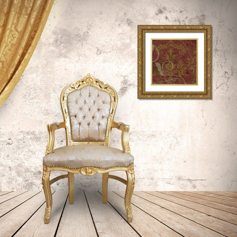 Brandy Wine Damask Gold Ornate Wood Framed Art Print with Double Matting by Stevens, Carole