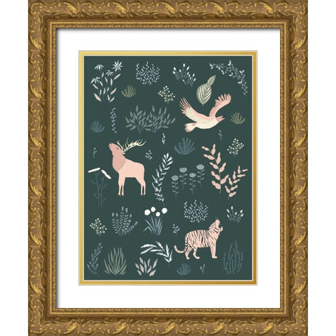 Botanical Beasts Gold Ornate Wood Framed Art Print with Double Matting by Sweet Melody Designs