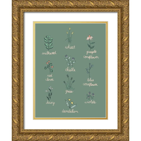 Wildflower Chart Gold Ornate Wood Framed Art Print with Double Matting by Sweet Melody Designs