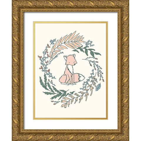 Fox Laurels Gold Ornate Wood Framed Art Print with Double Matting by Sweet Melody Designs
