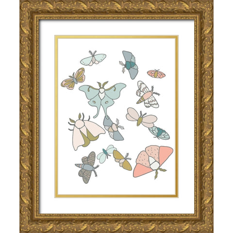 Moths Flutter Gold Ornate Wood Framed Art Print with Double Matting by Sweet Melody Designs
