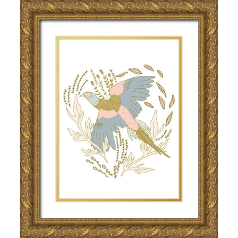 Pheasant Flushed Gold Ornate Wood Framed Art Print with Double Matting by Sweet Melody Designs