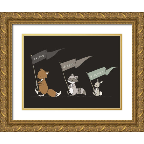 Woodland Flag March Gold Ornate Wood Framed Art Print with Double Matting by Sweet Melody Designs