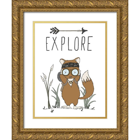 Fox Explore Gold Ornate Wood Framed Art Print with Double Matting by Sweet Melody Designs