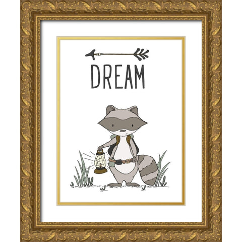 Raccoon Dream Gold Ornate Wood Framed Art Print with Double Matting by Sweet Melody Designs