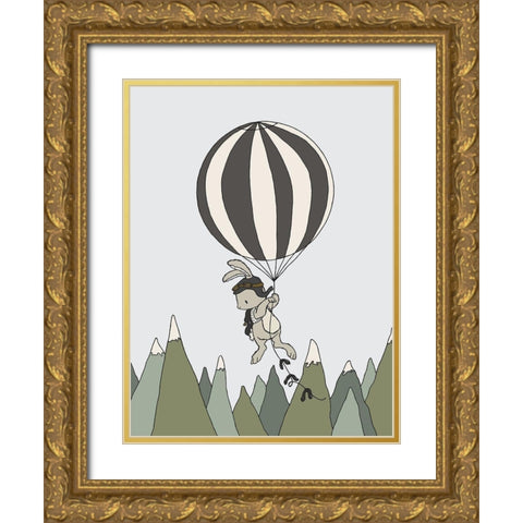 Bunny Balloon Adventure Gold Ornate Wood Framed Art Print with Double Matting by Sweet Melody Designs