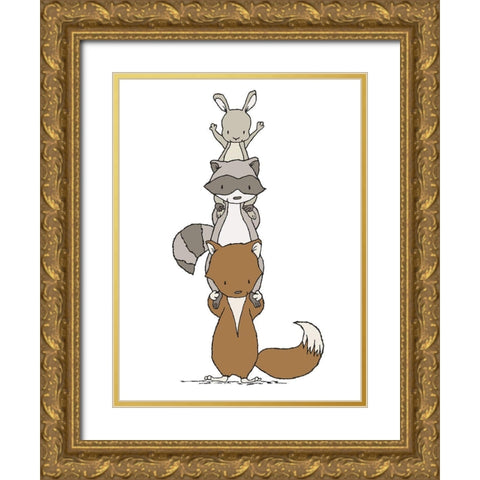 Woodland Animal Stack Gold Ornate Wood Framed Art Print with Double Matting by Sweet Melody Designs