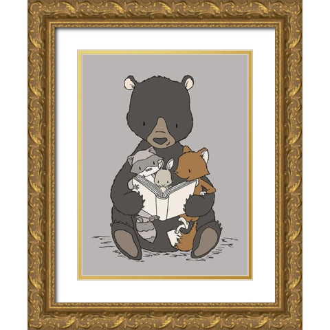 Woodland Story Time Gold Ornate Wood Framed Art Print with Double Matting by Sweet Melody Designs
