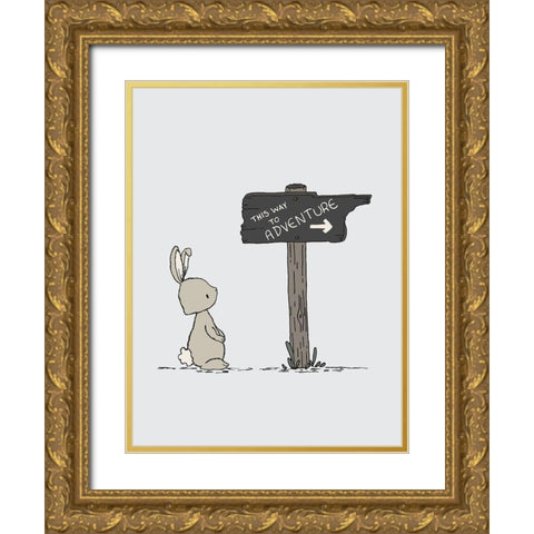Bunny This Way To Adventure Gold Ornate Wood Framed Art Print with Double Matting by Sweet Melody Designs
