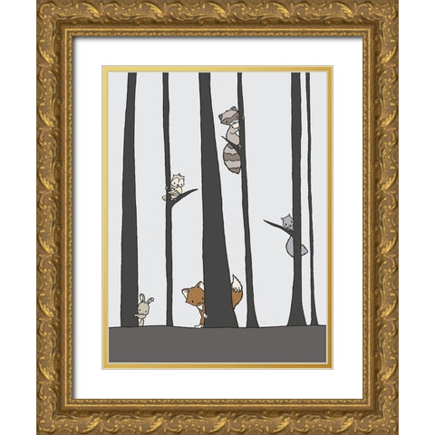 Woodland Peek A Boo Gold Ornate Wood Framed Art Print with Double Matting by Sweet Melody Designs