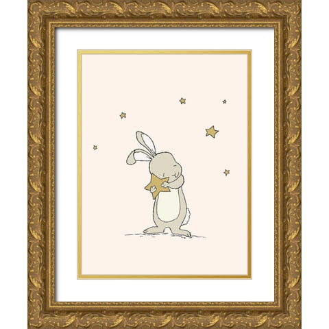 Bunny Holds A Star Gold Ornate Wood Framed Art Print with Double Matting by Sweet Melody Designs