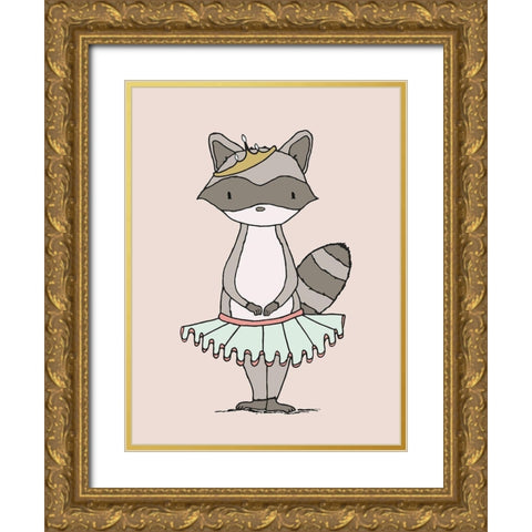 Raccoon Princess Gold Ornate Wood Framed Art Print with Double Matting by Sweet Melody Designs