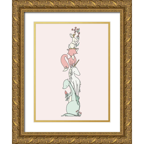 Enchanted Creatures Stack Gold Ornate Wood Framed Art Print with Double Matting by Sweet Melody Designs