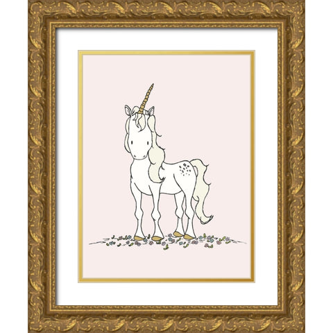 Unicorn Gold Ornate Wood Framed Art Print with Double Matting by Sweet Melody Designs
