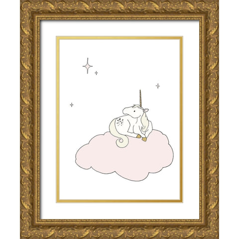 Unicorn Star Cloud Gold Ornate Wood Framed Art Print with Double Matting by Sweet Melody Designs