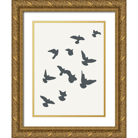 Simply Influenced Birds Abstract 2 Gold Ornate Wood Framed Art Print with Double Matting by Sweet Melody Designs