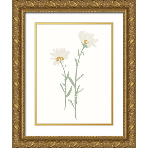 Wildflower Oxeye Daisy Gold Ornate Wood Framed Art Print with Double Matting by Sweet Melody Designs