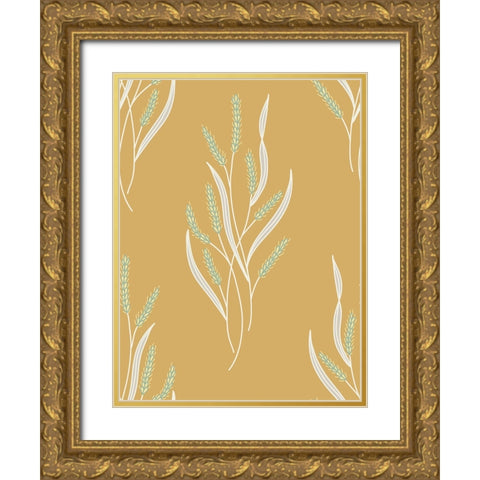 Wild Grass Block Pattern Gold Ornate Wood Framed Art Print with Double Matting by Sweet Melody Designs