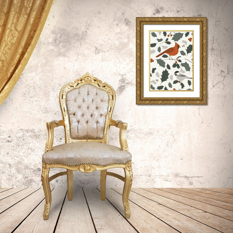 Winter Birds Gold Ornate Wood Framed Art Print with Double Matting by Sweet Melody Designs