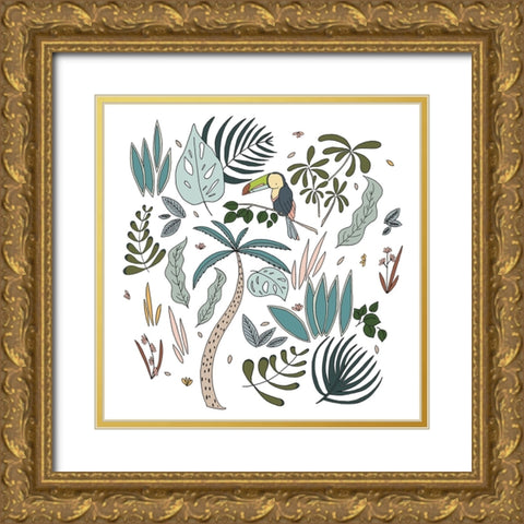 Botanical Jungle Toucan Gold Ornate Wood Framed Art Print with Double Matting by Sweet Melody Designs