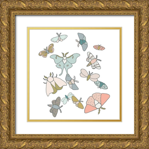 Moths Flutter Gold Ornate Wood Framed Art Print with Double Matting by Sweet Melody Designs