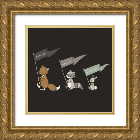 Woodland Flag March Gold Ornate Wood Framed Art Print with Double Matting by Sweet Melody Designs
