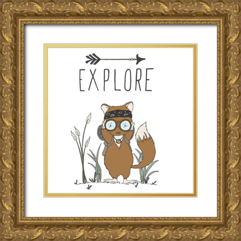 Fox Explore Gold Ornate Wood Framed Art Print with Double Matting by Sweet Melody Designs