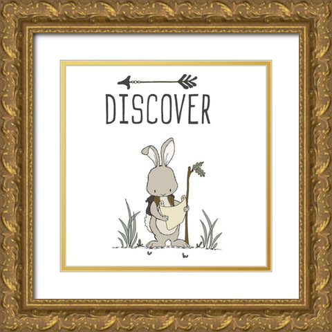 Bunny Discover Gold Ornate Wood Framed Art Print with Double Matting by Sweet Melody Designs