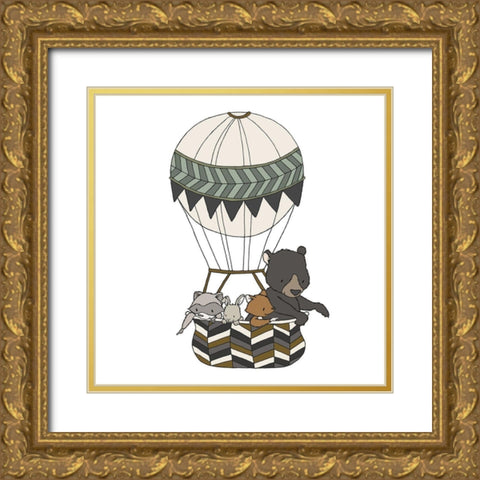 Woodland Hot Air Balloon 2 Gold Ornate Wood Framed Art Print with Double Matting by Sweet Melody Designs