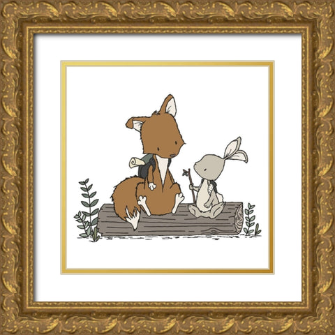 Fox Bunny Lets Be Adventurers Gold Ornate Wood Framed Art Print with Double Matting by Sweet Melody Designs