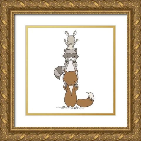 Woodland Animal Stack Gold Ornate Wood Framed Art Print with Double Matting by Sweet Melody Designs