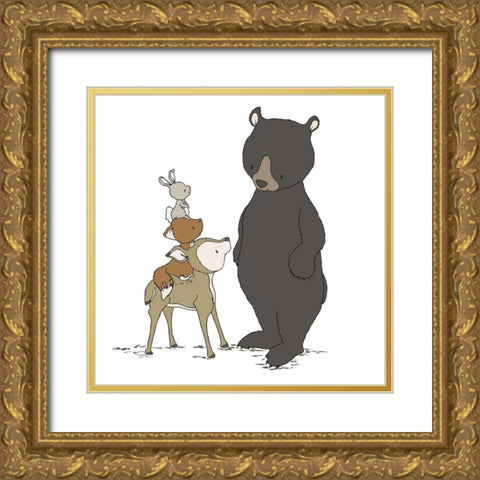 Woodland Beary Nice To Meet You Gold Ornate Wood Framed Art Print with Double Matting by Sweet Melody Designs